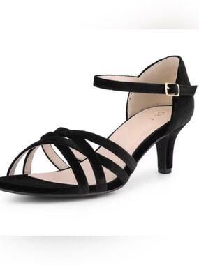 Perphy Women’s Velvet Open Toe Kitten Heel Ankle Strap Sandals Black Size 10 New